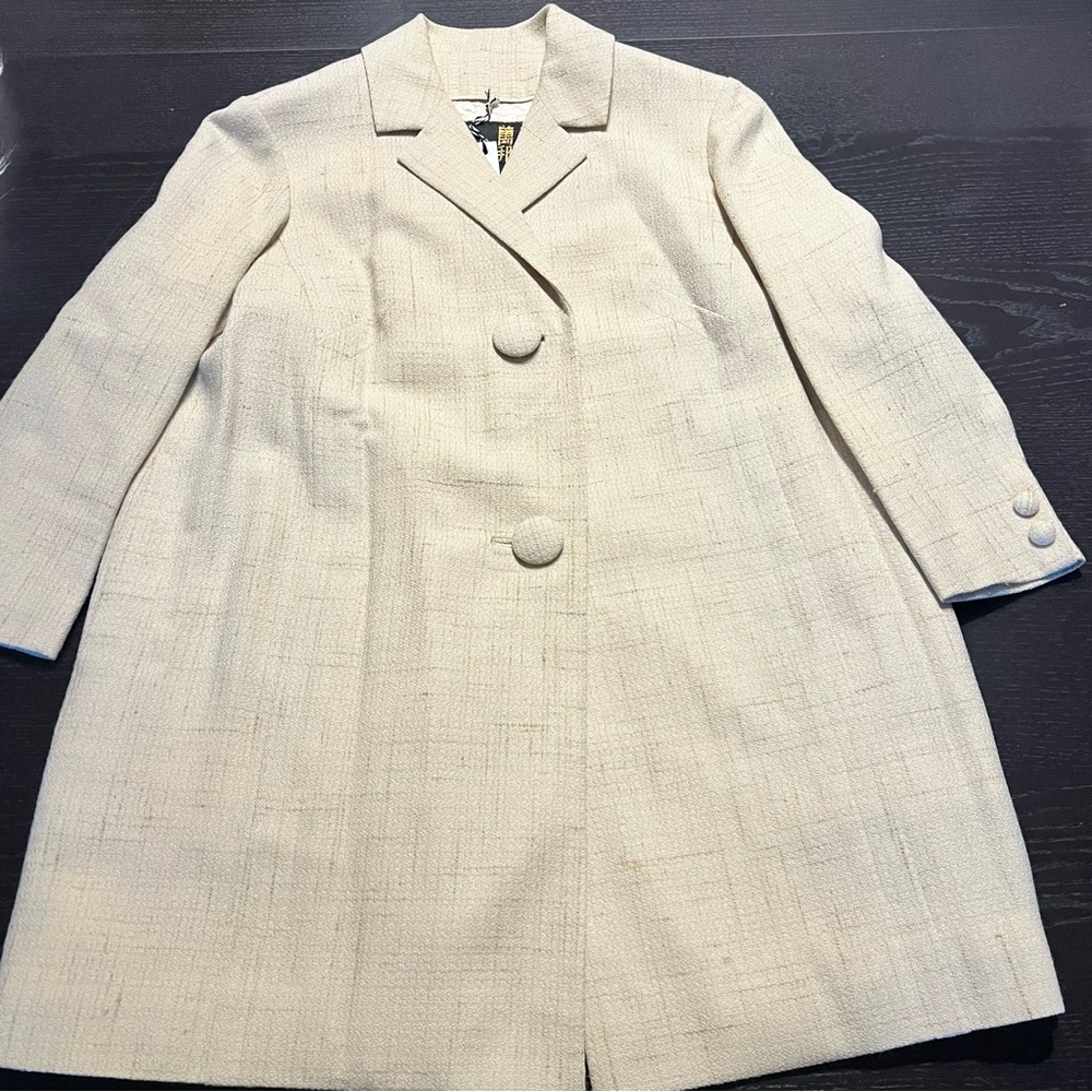 Vintage Cream Textured Button-Front Trench Coat
